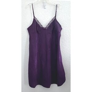 Vtg Y2K Adonna Satin Slip Babydoll Nightgown Dress L Glam Floral Royal Purple